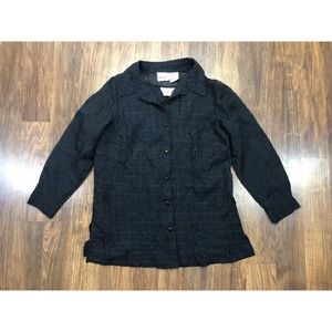 Black Crinkle Long Sleeve Blouse Button Front Fashion Bug Sz L 14 16 Layered Top